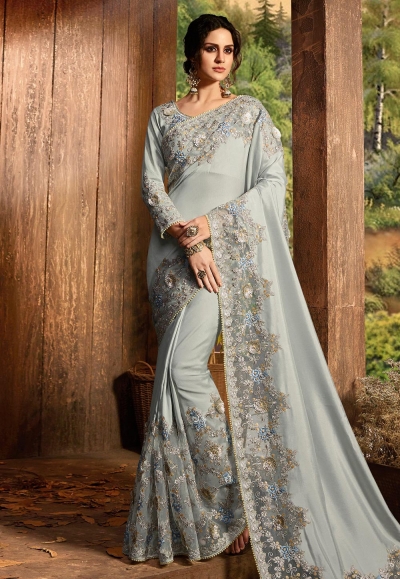 Gray silk festival wear saree  5411